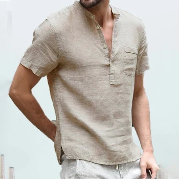 Лятна нова мъжка тениска с къси ръкави от памук и лен, ежедневна мъжка тениска, за мъже дишаща риза S-3XL