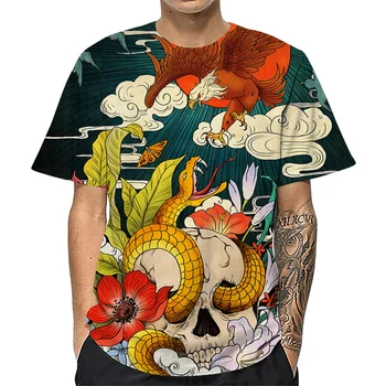 HX Модерен мъжки тениски Sunburst Орел, Череп, Змия цвете, тениски с 3D принтом, тениски с животни, ризи с къс ръкав, блузи в стил хип-хоп