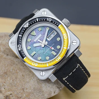 Нови Квадратни Мъжки часовник 28,5 мм и с Циферблат NH36 Механизъм Мъжки Часовник Мъжка Мода Bezel 200 м Водоустойчив C3 Флуоресцентни Часовници От Стъкло: Сапфир