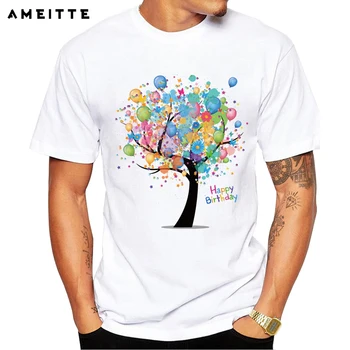2019 Креативна тениска AMEITTE с акварельным модел балон и дърво, мъжка тениска с индивидуален подарък за рожден ден, модни тениски със стръмен принтом, върхове