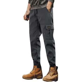 Мъжки панталони за работно облекло, пролетно-есенни модни панталони с маншети, ежедневни и свободни работни панталони за мъже с джоб-карго за дома
