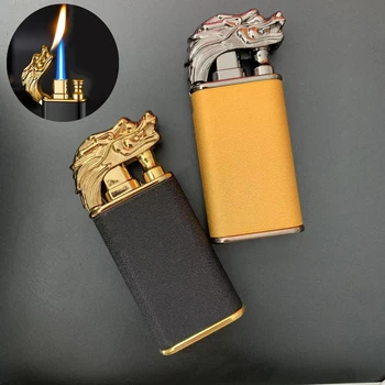 Креативна запалка Double Dragon Fire с реактивен пламък за трансформация на открит огън, Ветрозащитная газова запалка за пушачи, персонализиран подарък за един човек