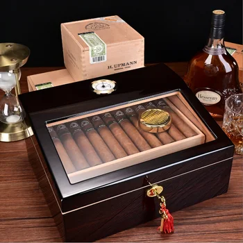 Кутия за пури humidor от кедрово дърво CIGARLOONG на 50 пури домашна голяма настолна кутия за пури с гигрометром-влагозадържащ