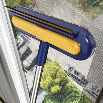 Четка за почистване на прозоречни екрани с прибиращ се дълга дръжка, Четка за миене на стъкла, влажен и сух домакински инструмент за почистване на прозорци