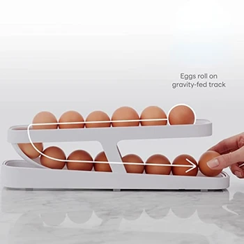 Автоматична кутия за съхранение на яйца, пластмасов държач за яйца, Кошница за пазаруване, контейнер, диспенсер, Органайзер, Шкаф за хладилник, кухненски тава за яйца