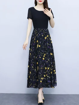 Лятото шифоновое плажна рокля Midi, дамски черни ежедневни дълги дрехи с цветен модел За елегантни вечерни рокли 2023, Мода за почивка, Лукс