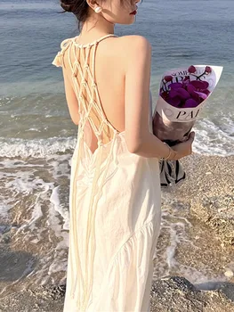 Lusumily, лятното модно секси дълга рокля, дамски ежедневни плажни Макси рокля с отворен гръб, секси елегантна вечерна рокля Vestidos