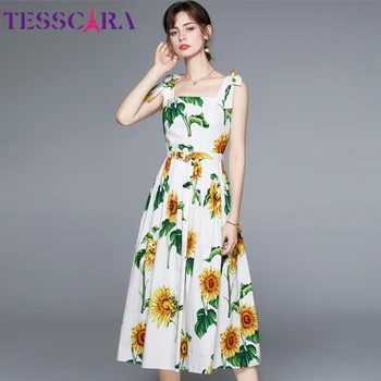 TESSCARA, женски лятото елегантна памучни рокля, висококачествено дълга рокля за сватбени партита, женски винтажное дизайнерско рокля трапецовидна форма