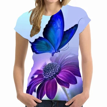Лятна Тениска с 3D принтом Пеперуда и Цвете, Градинска Дамска Мода, Тениски Оверсайз Y2k Harajuku, Блузи, Тениски, Дамски Дрехи За Момичета