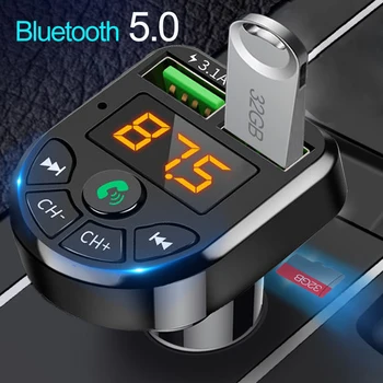 Автомобилен Bluetooth MP3-плейър 5,0 MP3 плейър, Безжичен аудиоприемник Dual USB 3.1 A Бързо зарядно устройство, FM за iPhone Xiaomi за Samsung