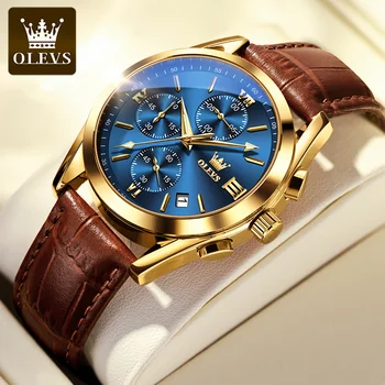 OLEVS, мъжки ръчни часовници, водоустойчиви часовници с хронограф, военни, dr. най-добрата марка луксозен, естествена кожа, спортни златни мъжки часовник 2872