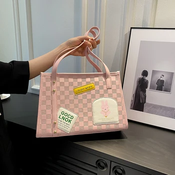 Дизайнерска луксозна чанта, с модерна кожена дамска чанта в клетка с голям капацитет, чанта-месинджър на рамото, чанта за жени Bolsa Feminina