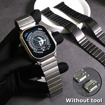 Луксозен Титан каишка за Apple Watch серия 9 8 Ultra 2 49 мм 45 мм 42 44 мм Гривна-звено за iWatch 7 6 5 4 SE 38 40 41 мм Correa