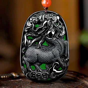 Истински натурален черен jadeite Kylin изпраща Благословение Ледена нефритови висулка за мъже и жени, окачване, подаръци, бижута, Директна доставка